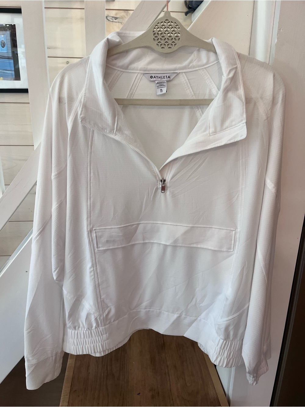 Athleta White Half-Zip Hooded Pullover